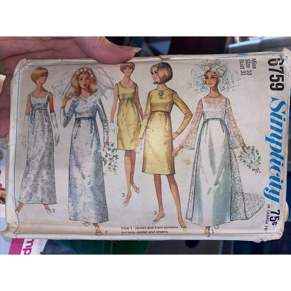 Vintage 1960s Simplicity 6759 Sewing Pattern Size 10 Wedding Dress Cut Complete